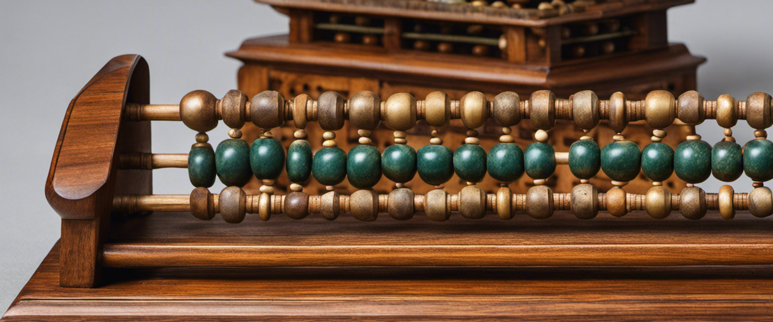 An image showcasing the intricate details of an ancient abacus, highlighting its origin in Mesopotamia