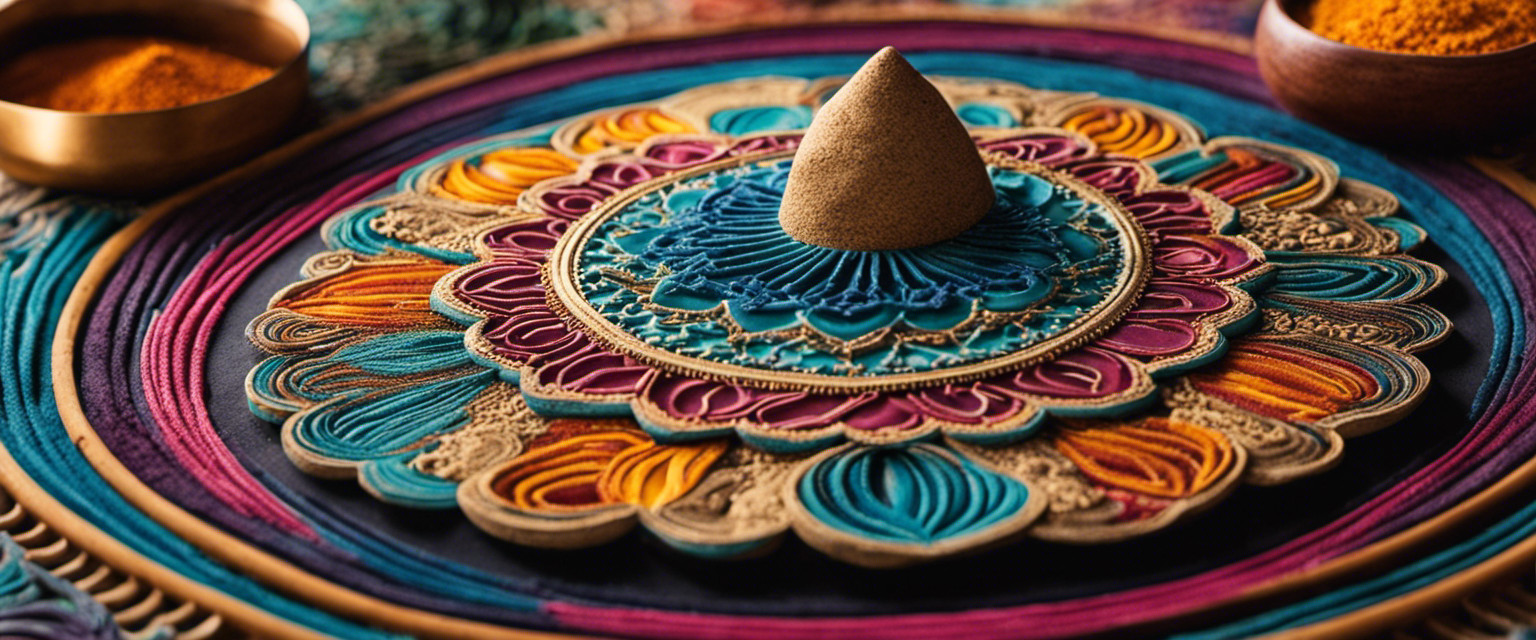 An image capturing the intricate process of crafting sand mandalas: a skilled artist meticulously pouring vibrant grains onto a flat surface, shaping mesmerizing patterns with steady hands, and curating a masterpiece that will be swept away