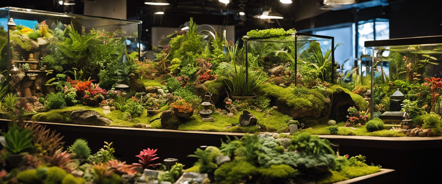 An image of a terrarium workshop, bustling with diverse participants meticulously arranging miniature plants and decorative elements