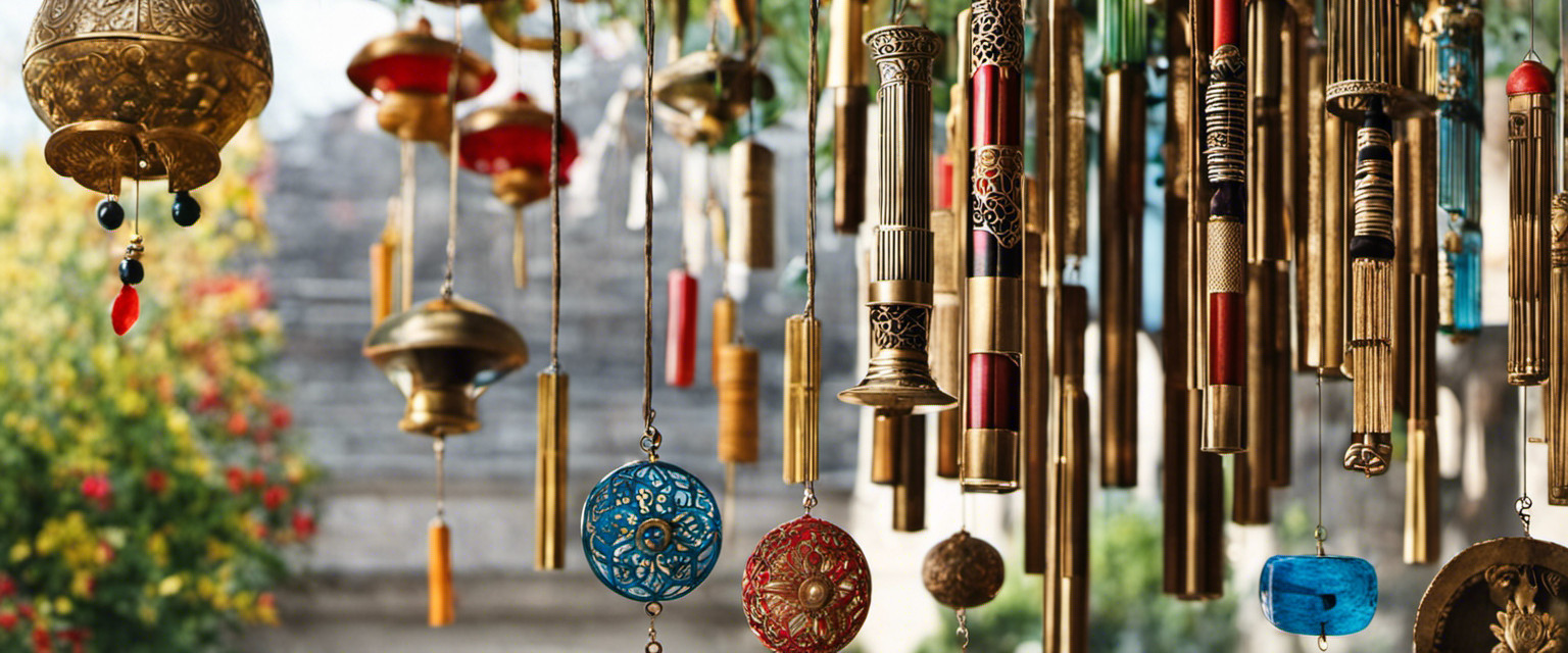 An image depicting various wind chimes from different civilizations, showcasing their unique cultural significance