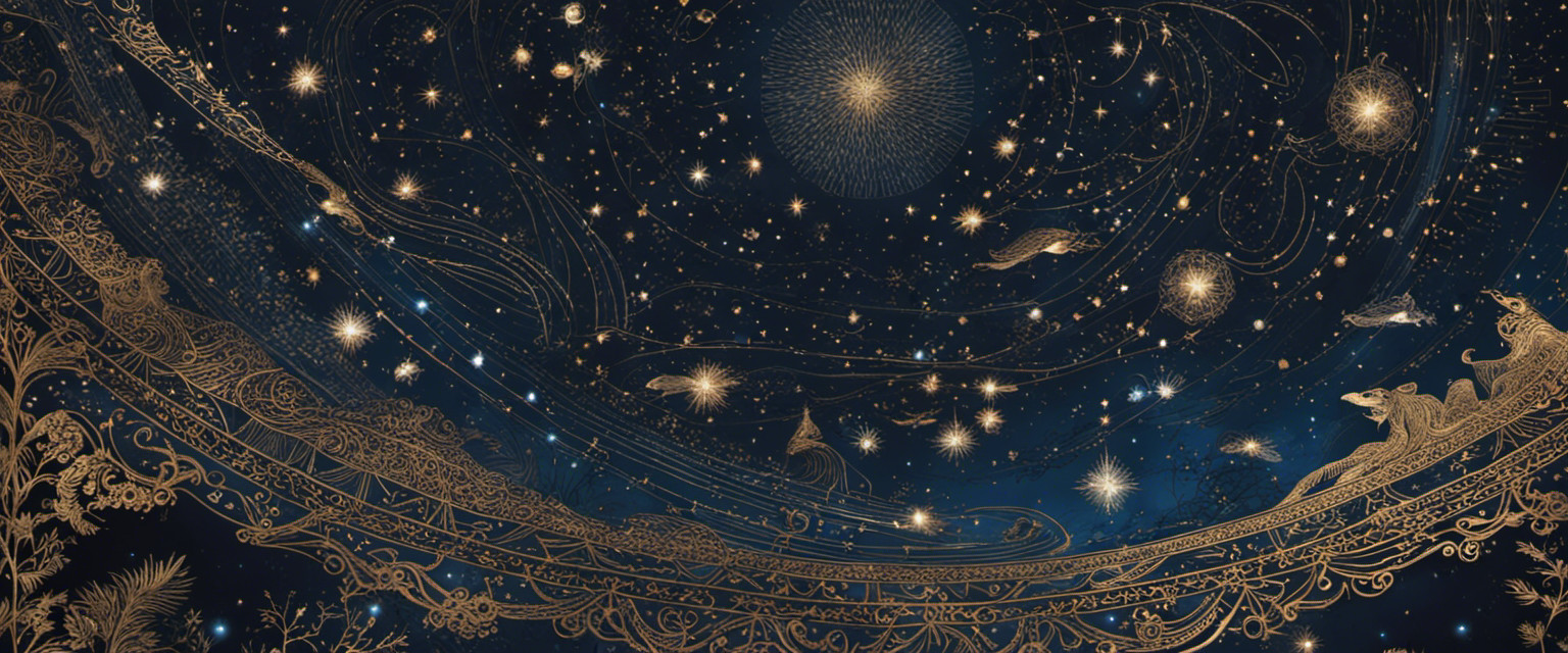 An image featuring a mesmerizing night sky, adorned with ancient constellations, their intricate patterns delicately woven into captivating tales of culture and mythology