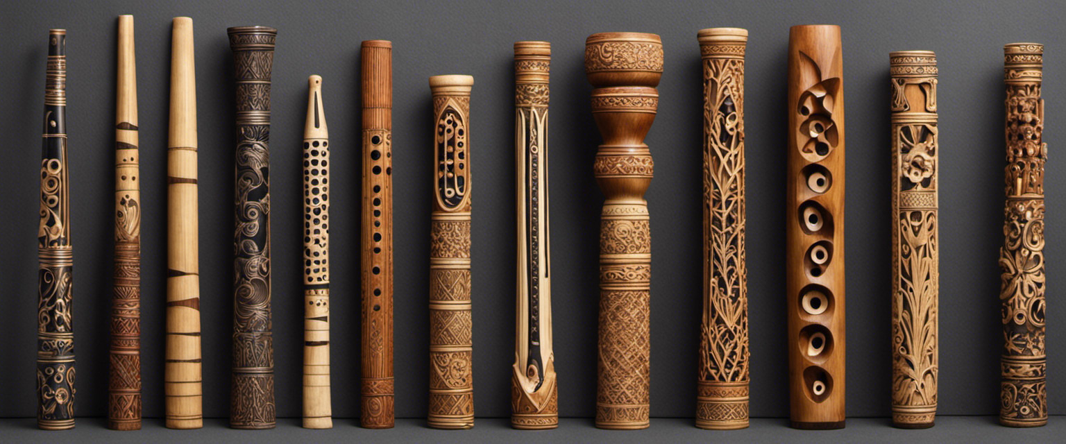An image showcasing the evolution of musical flutes, from primitive bone pipes to ornate wooden instruments
