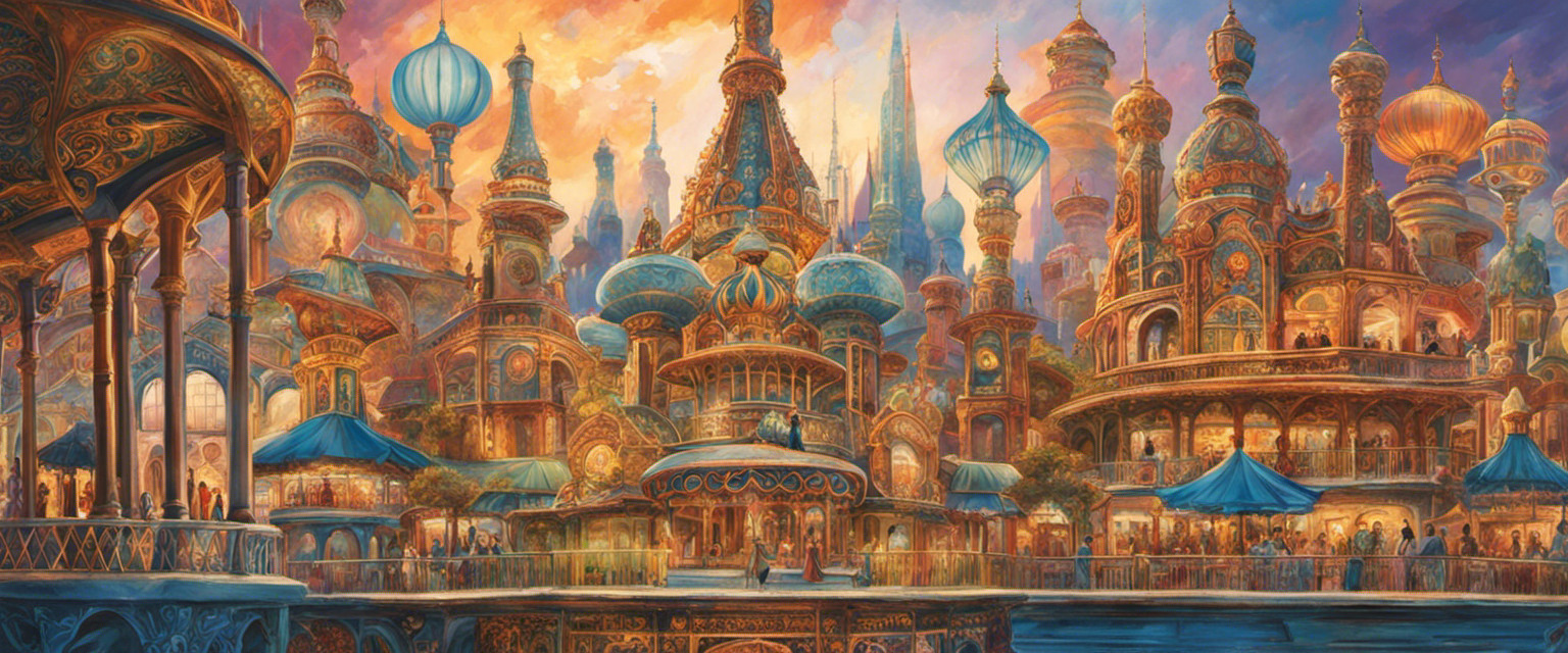 An image capturing the vibrant fusion of cultures at a World Fair: a mesmerizing kaleidoscope of Victorian architecture adorned with intricate motifs, juxtaposed against towering futuristic structures and a sea of diverse faces immersed in awe