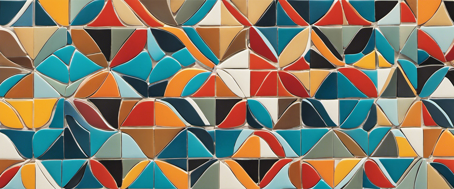 An image showcasing an intricate mosaic tile pattern, featuring an array of vibrant colors and geometric shapes