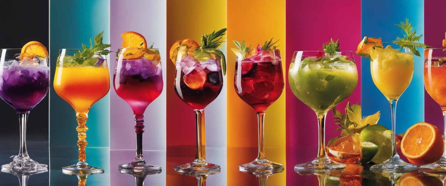 An image featuring a colorful array of trendy non-alcoholic beverages, adorned with exotic garnishes and served in unique glassware