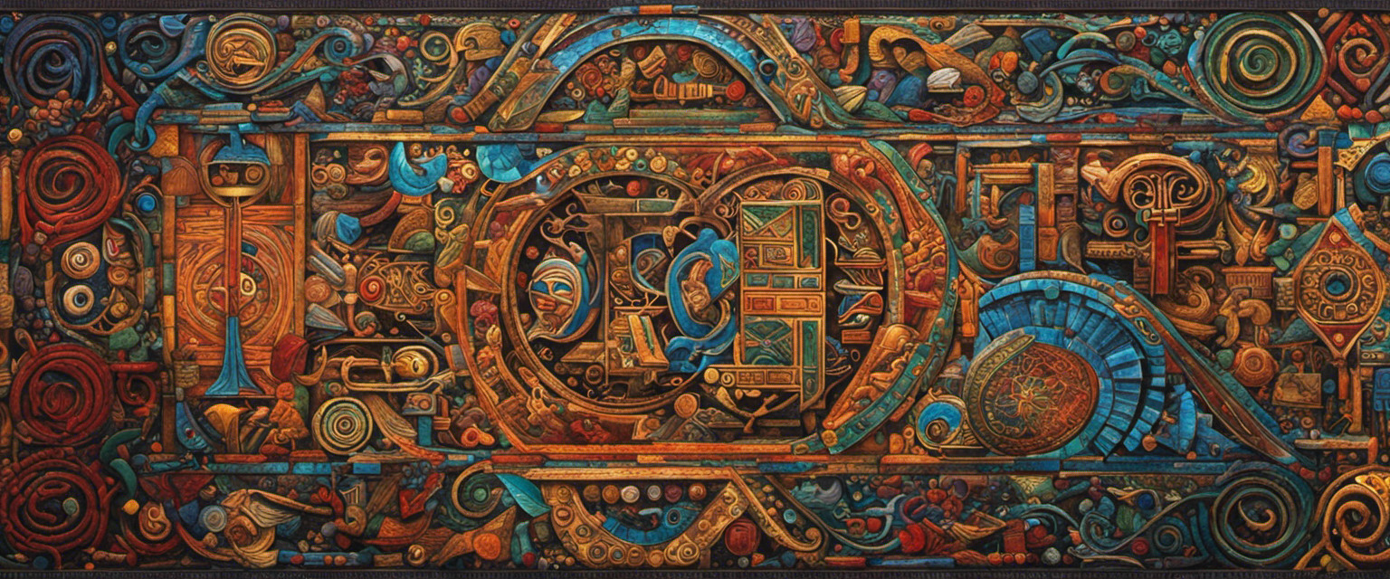 An image that showcases the intricate strokes of ancient glyphs, intertwining with symbols representing diverse cultures, while a mosaic of vibrant colors emanating from the glyphs symbolizes their rich historical significance and enigmatic cultural impact