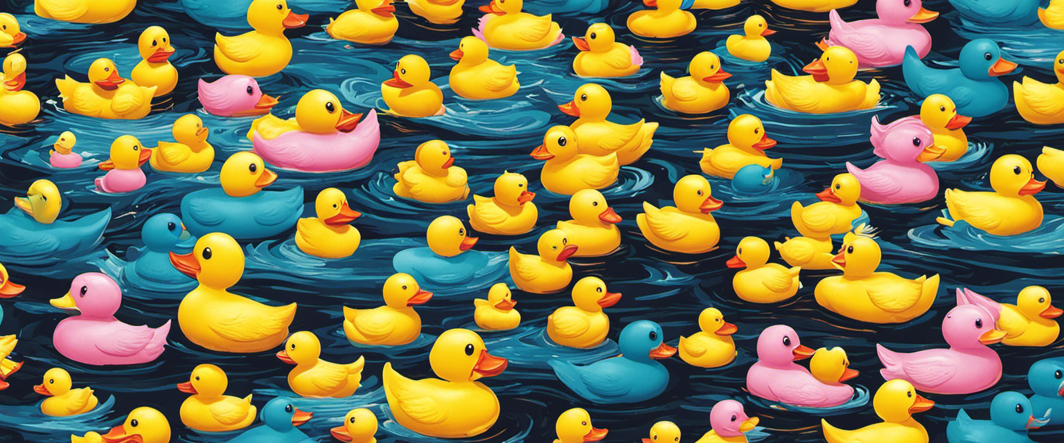 An image showcasing the evolutionary journey of rubber ducks: a series of vibrant illustrations depicting their transformation from a primordial blob to a squeaky toy, highlighting key evolutionary features and stages