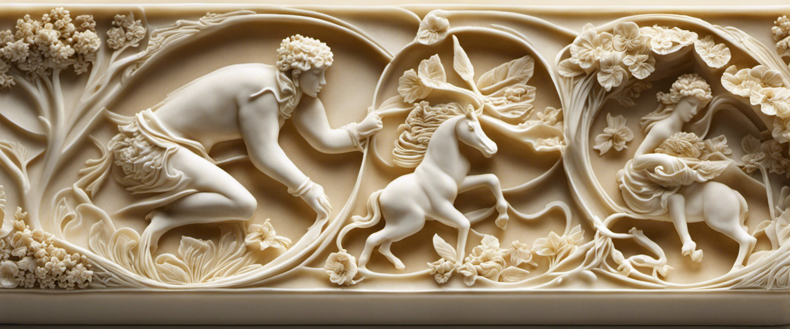 An image depicting a pair of skilled hands delicately manipulating a bar of soap, gradually transforming it into an intricately carved artwork
