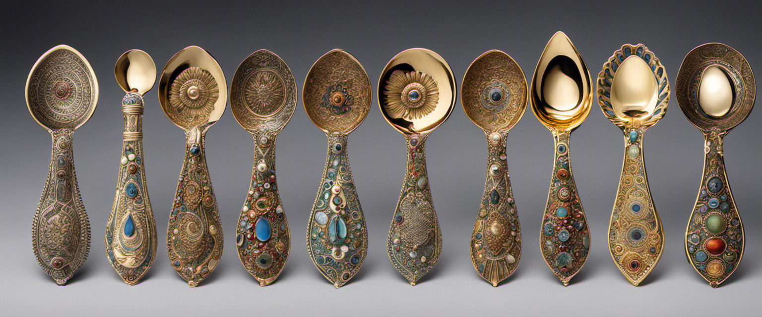 An image showcasing an array of intricately designed spoons from various eras and cultures, meticulously arranged in a mesmerizing spiral formation, highlighting the fascinating and often overlooked world of spoon collecting