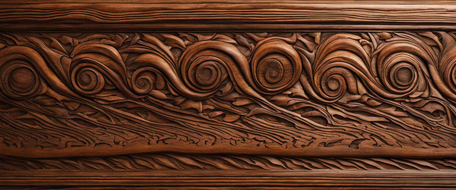 An image showcasing a close-up of a meticulously crafted wooden table, revealing intricate patterns in the grains