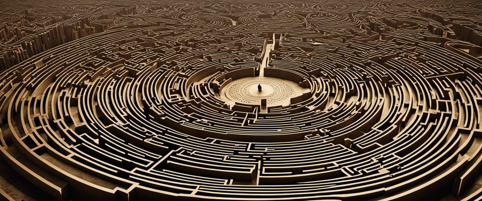 An image featuring a mesmerizing labyrinth, intricately designed with countless winding paths and ornate patterns
