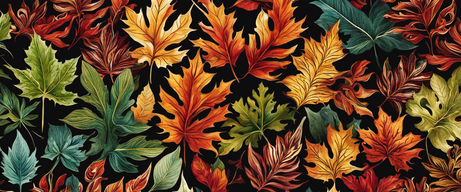 An image showcasing intricate leaf patterns, with a diverse range of colors and shapes