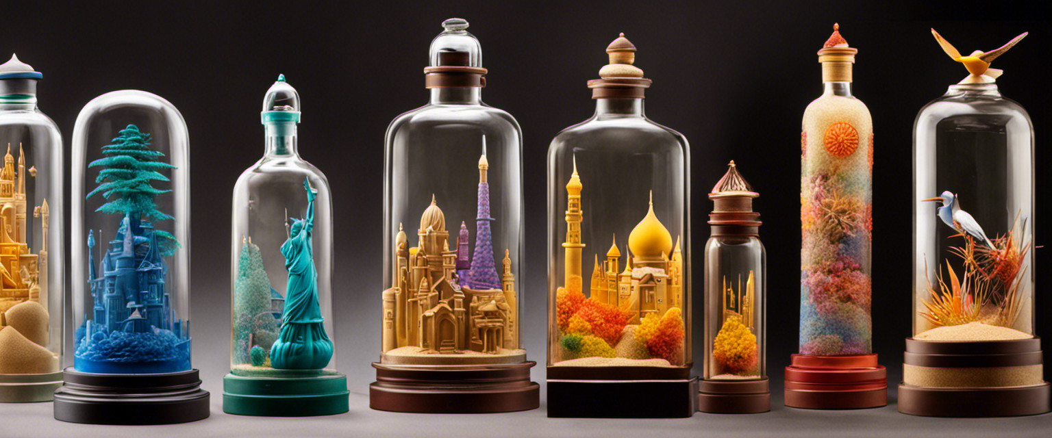 An image capturing the intricate process of crafting sand sculptures inside glass bottles