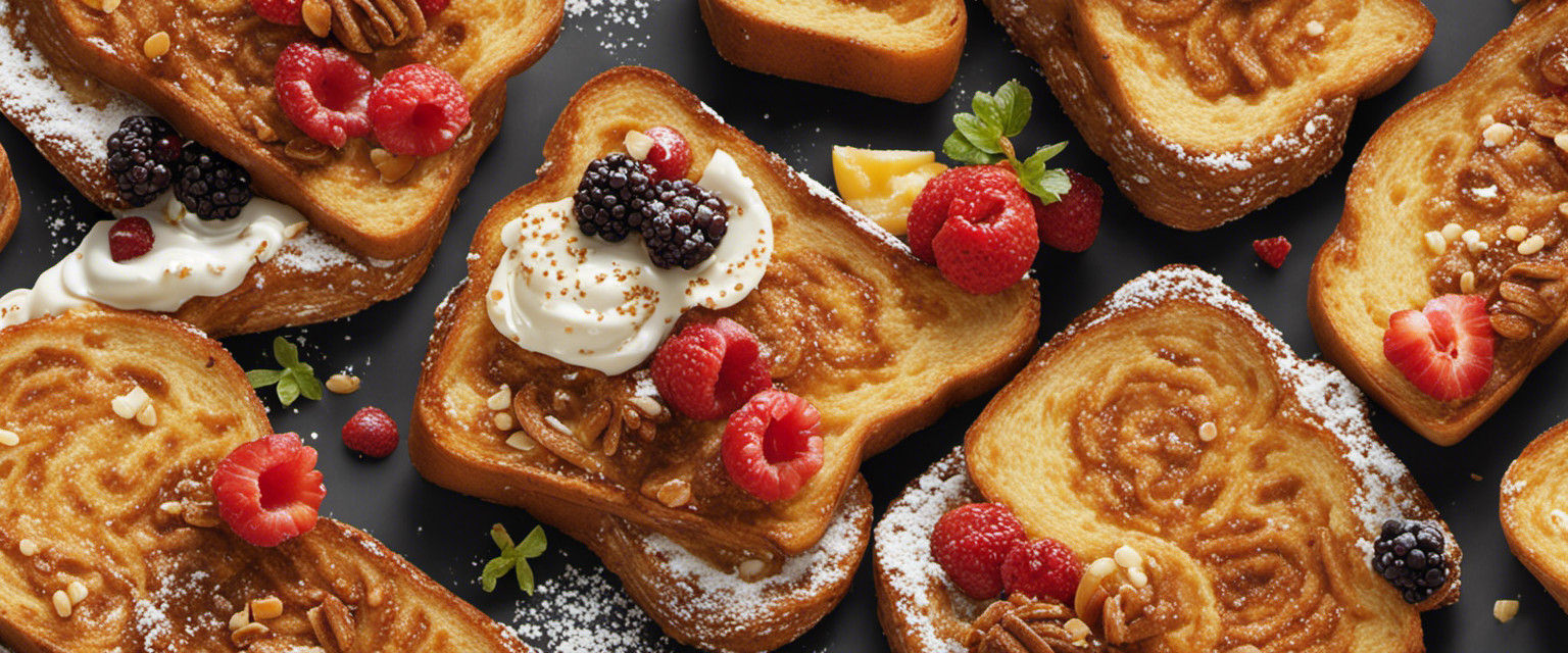 An image of a pixelated portrait of French toast, adorned with intricate swirls and patterns, symbolizing the useless yet fascinating knowledge surrounding the art of making this breakfast delicacy