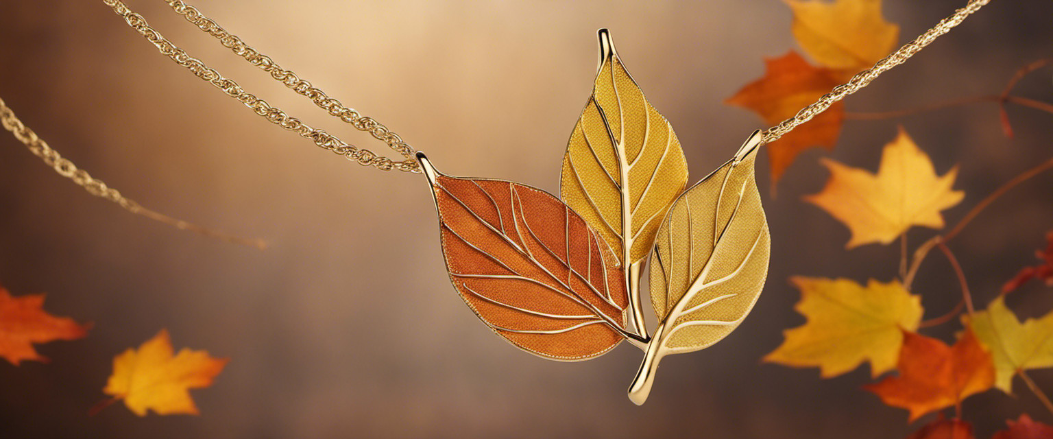 An image showcasing a close-up shot of nimble fingers delicately threading vibrant autumn leaves onto a thin, golden string