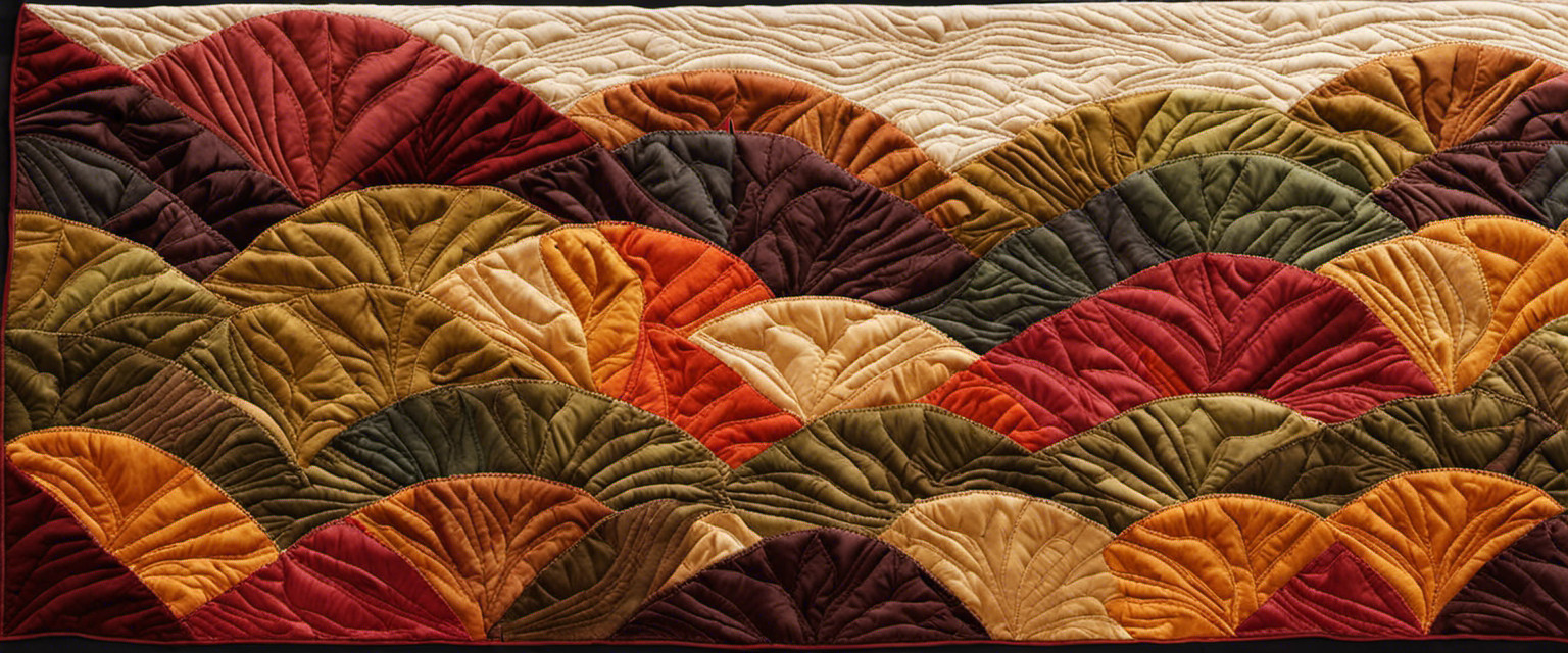 An image depicting a delicate, hand-crafted leaf quilt showcasing intricate needlework