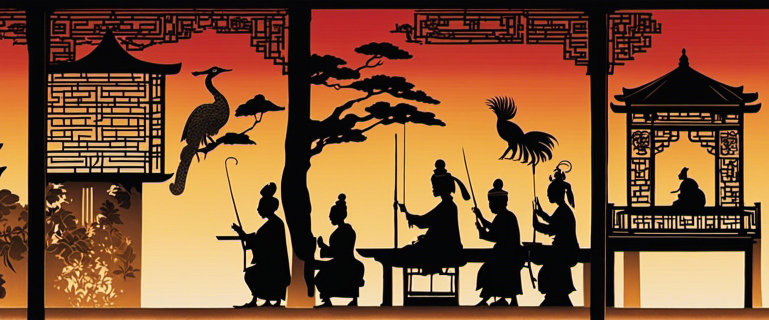 An image depicting a diverse array of shadow puppetry techniques: delicate Chinese figures cast against a vibrant backdrop, intricate Indonesian leather puppets, and graceful Indian hand shadows, showcasing the global richness of this seemingly futile knowledge