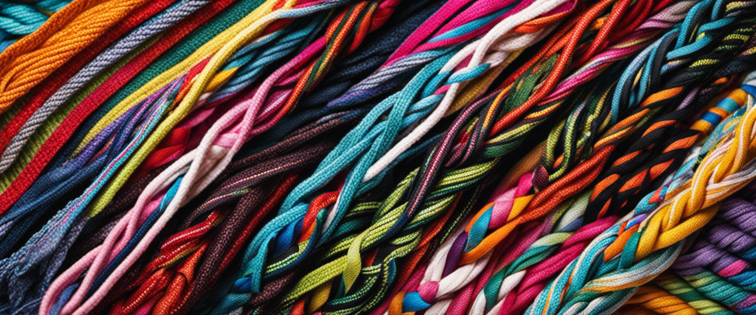 An image showcasing an array of intricately tied shoelaces, each featuring a different elaborate knot, their vibrant colors contrasting against a neutral backdrop, embodying the whimsical world of useless but fascinating shoelace knowledge