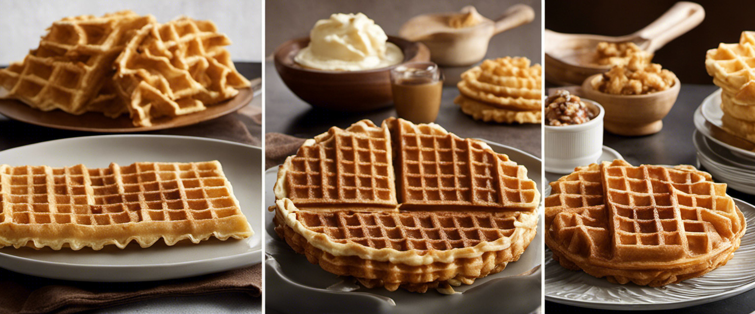 An image showcasing the intricate art of waffle folding, capturing a skilled chef's hands deftly manipulating a golden, crispy waffle with precision, revealing its hidden layers and delicate shapes