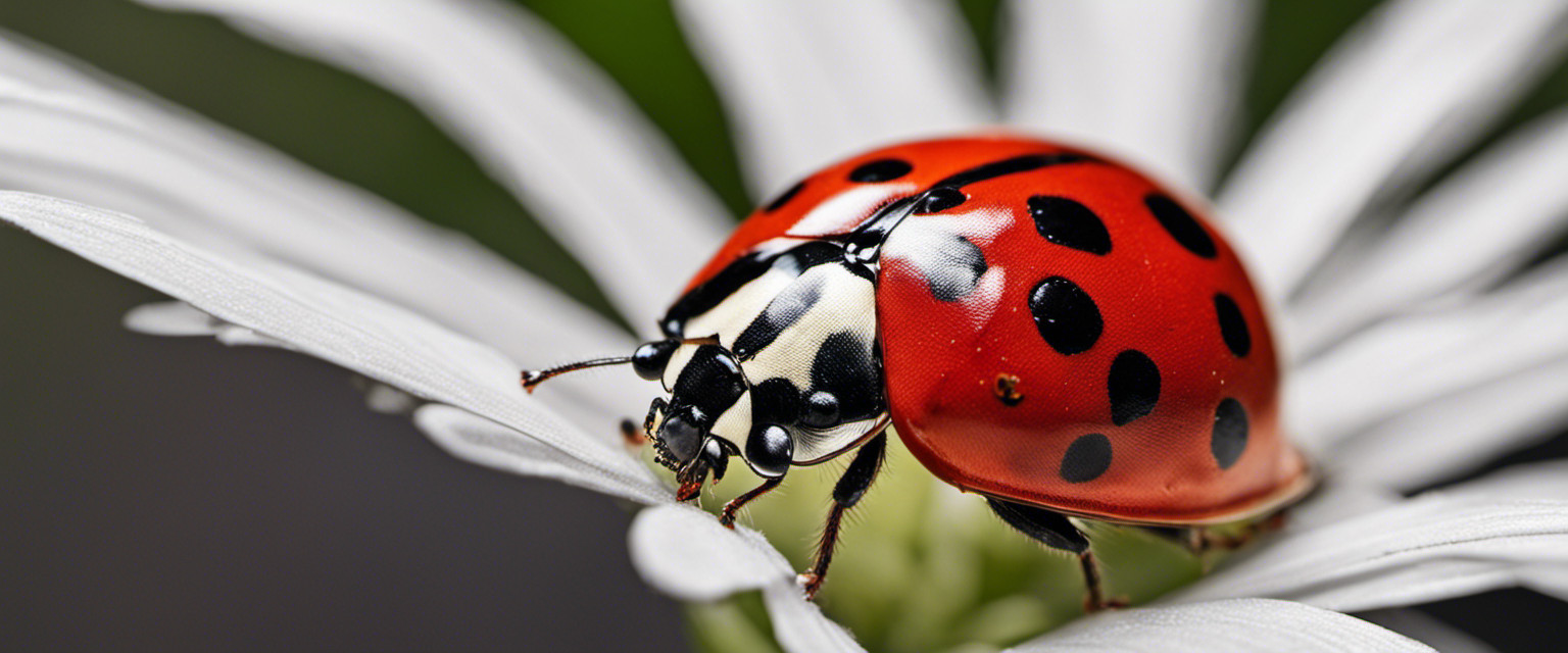 An image showcasing a vibrant red ladybug, magnified to reveal its intricate patterns