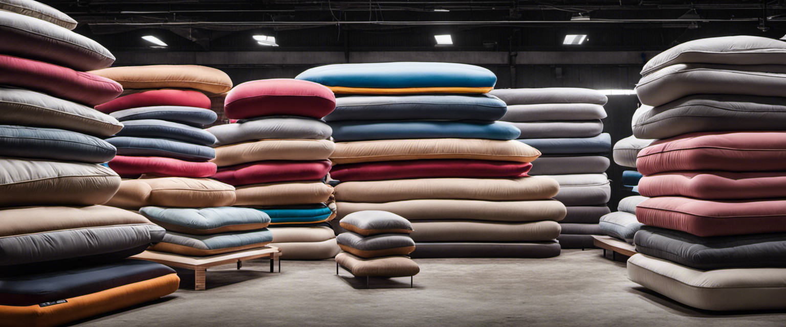 An image capturing the whimsical essence of mattress stacking: a team of determined athletes meticulously balancing various mattresses of different sizes and colors, reaching impressive heights in an epic competition
