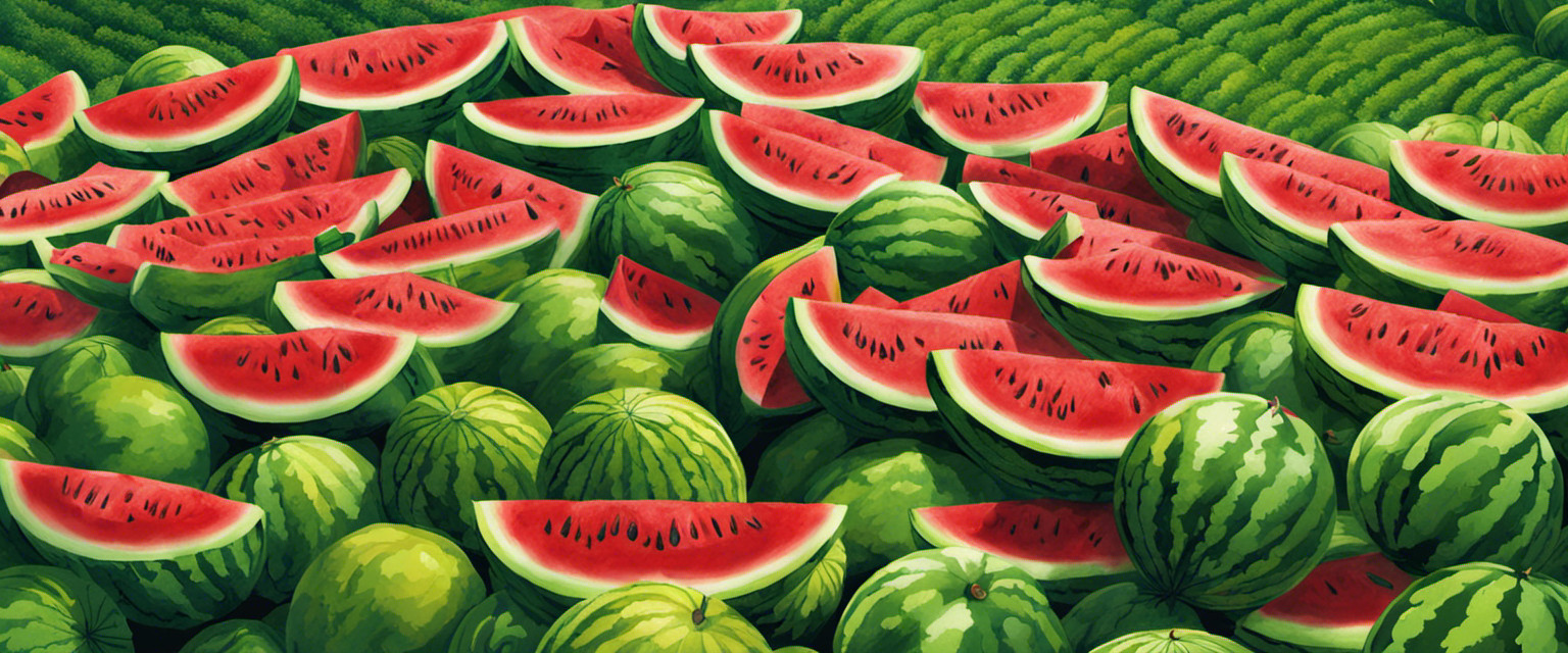 An image featuring a vibrant watermelon patch with racetracks carved through the luscious green foliage