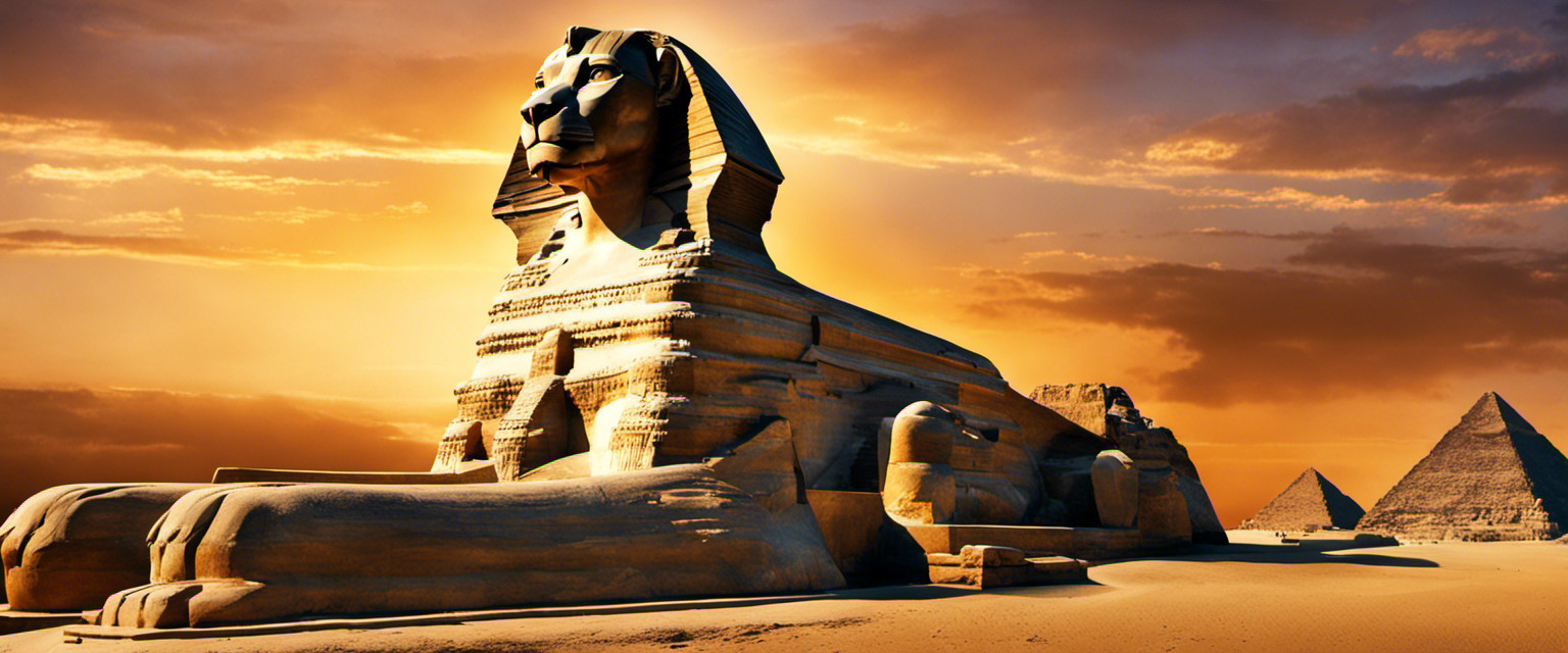 An evocative image showcasing the enigmatic Sphinx, bathed in golden hues of twilight