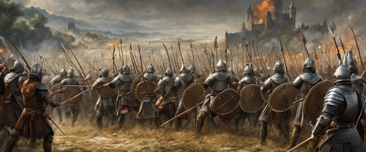 An image depicting a medieval battlefield, with warriors donning intricate armor and skilled archers drawing their bows