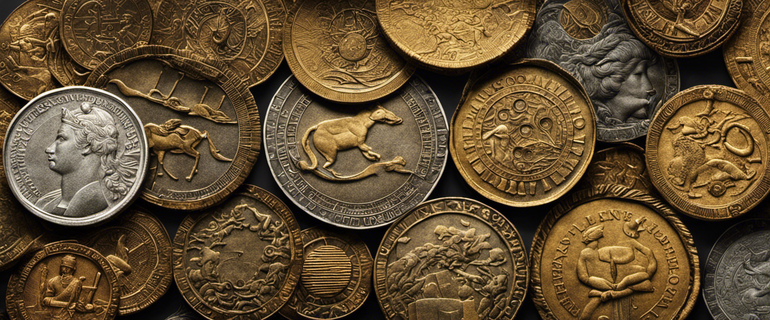 An image showcasing a mosaic of ancient coins from various civilizations, merging seamlessly with an intricate web of interconnected trade routes, symbolizing the evolution of currency and trade systems throughout history