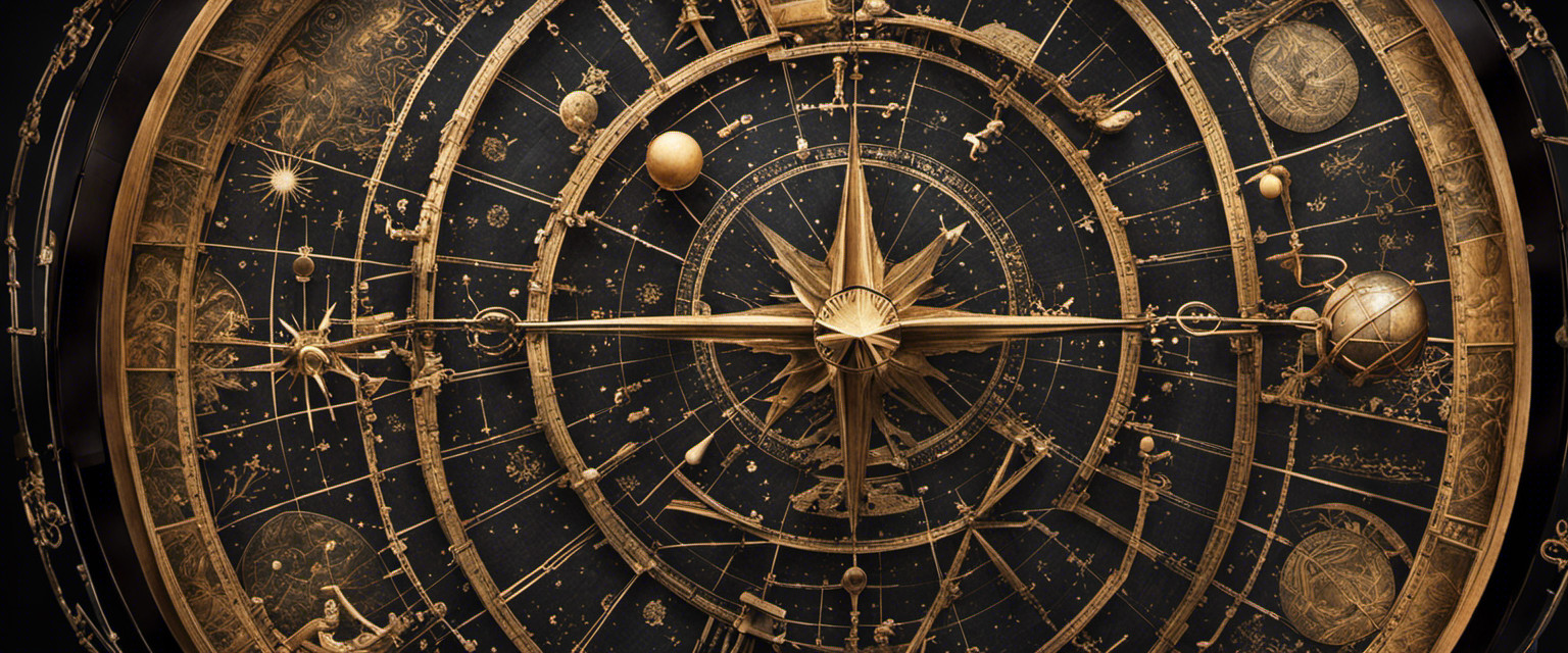 An image showcasing a celestial globe, adorned with intricate constellations and ancient navigational instruments like astrolabes and quadrant, capturing the essence of useless knowledge surrounding the evolution of star-based navigation