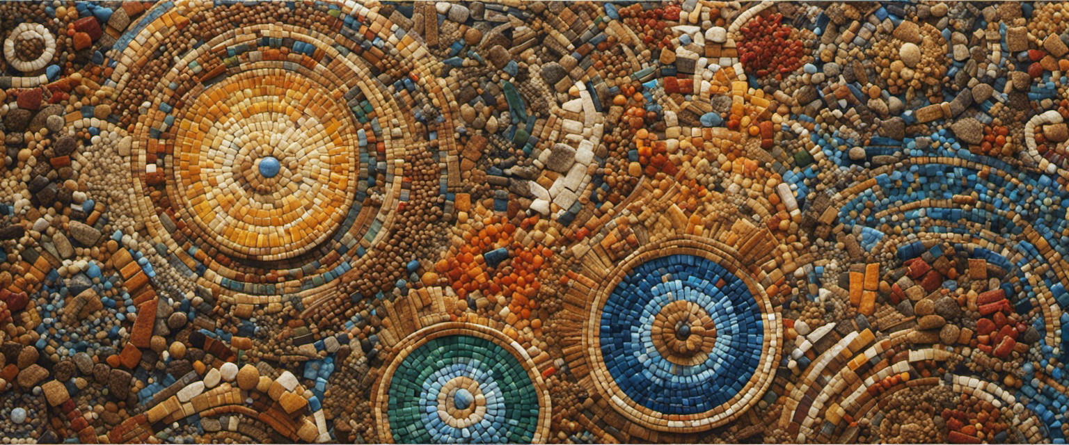 An image showcasing an intricate mosaic of ancient civilizations' artistic techniques by incorporating grains and seeds