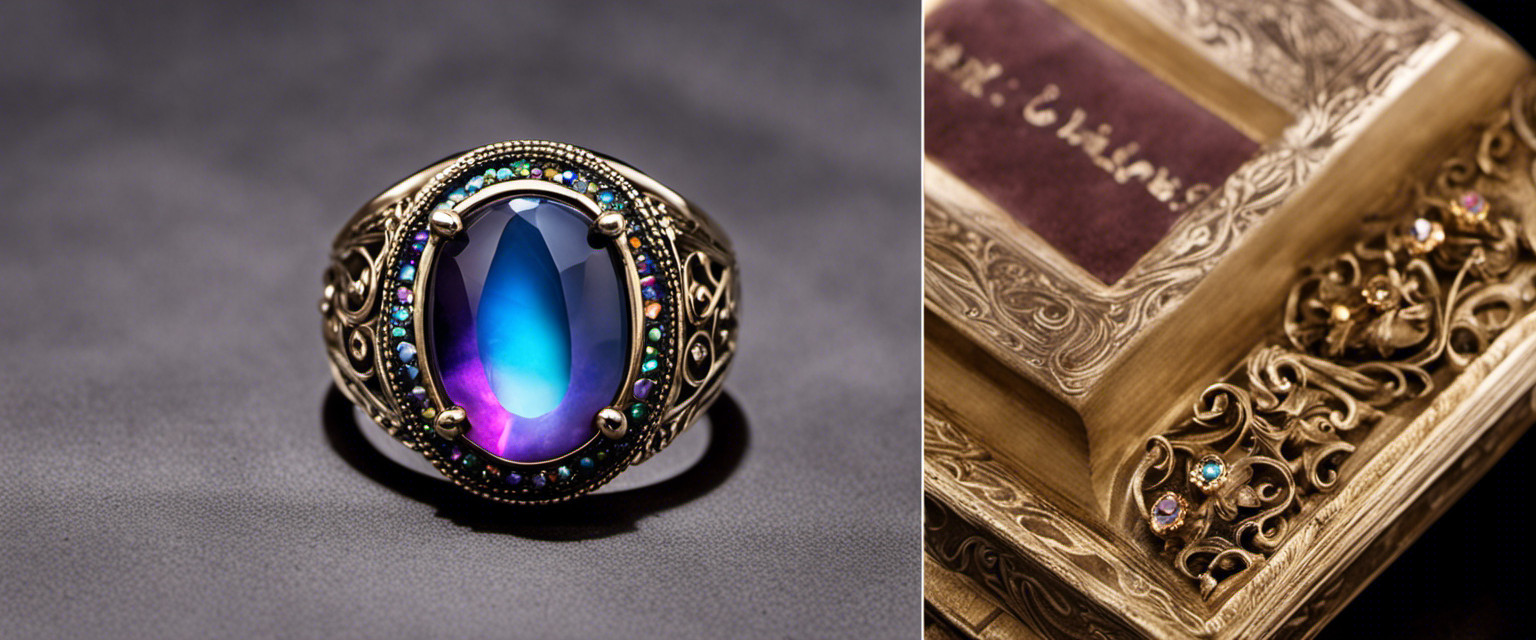 An image featuring a whimsical vintage mood ring, adorned with vibrant gemstones, showcasing its color-changing properties