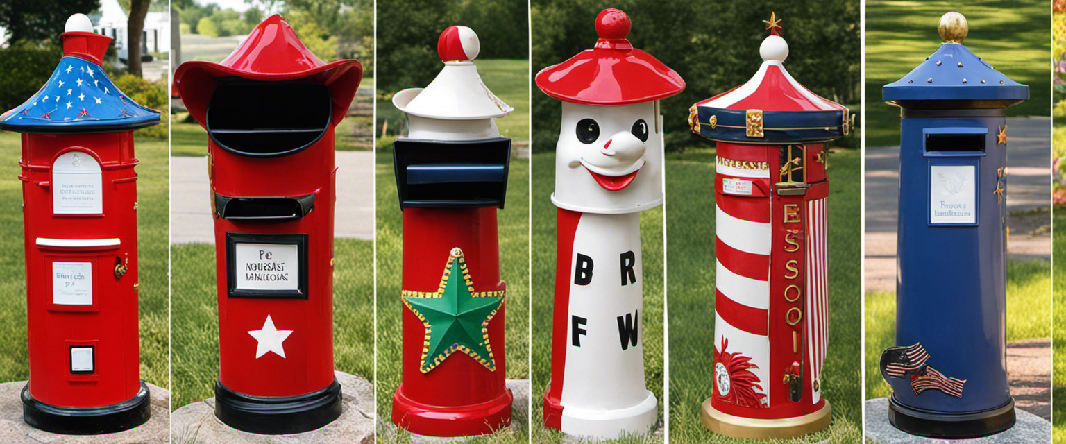 An image showcasing a vibrant collection of novelty mailbox flags throughout history: an array of whimsical designs, from miniature lighthouses to anthropomorphic animals, embodying the fascinating evolution of this peculiar and obscure pastime