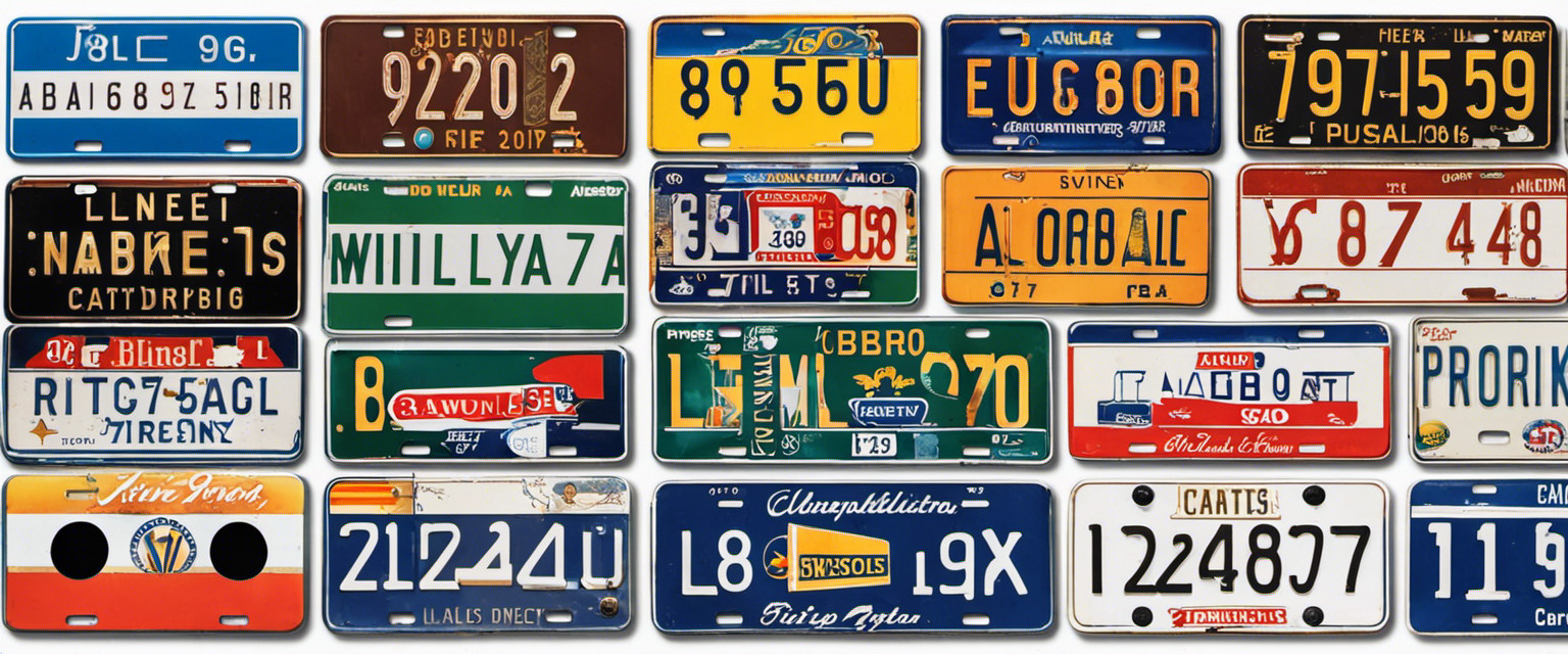 An image capturing the evolution of personalized license plates, depicting a timeline of obsolete designs