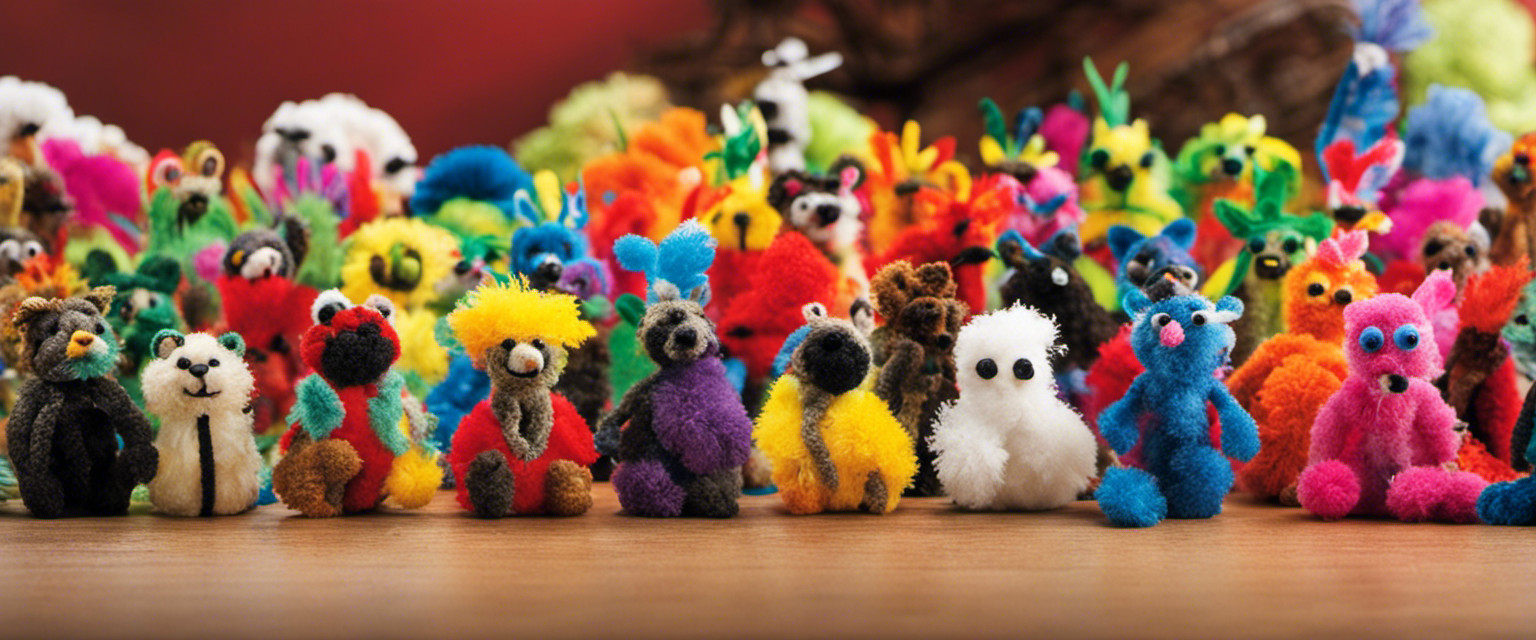 An image featuring a colorful array of meticulously crafted pipe cleaner figures, showcasing the evolution of pipe cleaner craft popularity throughout history