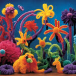 An image showcasing a vibrant, whimsical display of intricately twisted pipe cleaners, forming playful animals, flowers, and abstract shapes