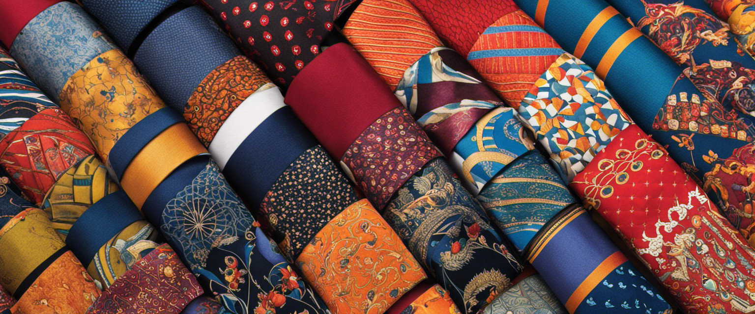 An image showcasing a wall covered in a mesmerizing array of quirky novelty neckties throughout history, ranging from absurdly large to bizarrely patterned, providing a captivating visual journey