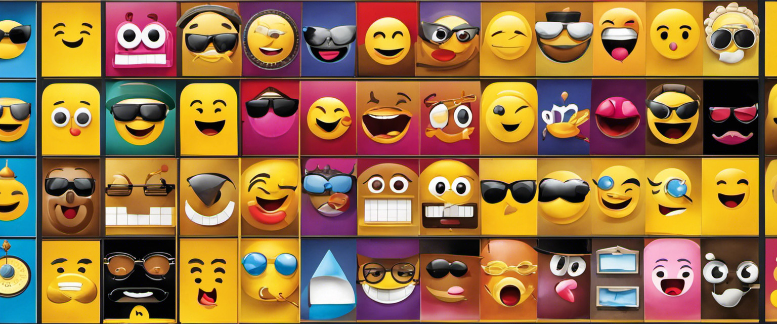 An image depicting a whimsical timeline of emojis' evolution through history