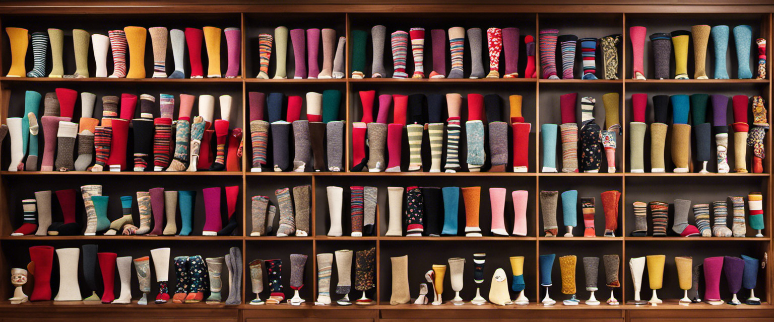 An image that showcases a whimsical display of obscure sock collections throughout history