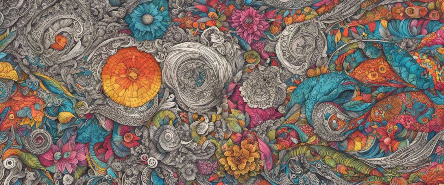 An image featuring a worn-out, crumpled paper tablecloth adorned with intricate doodles in vibrant hues