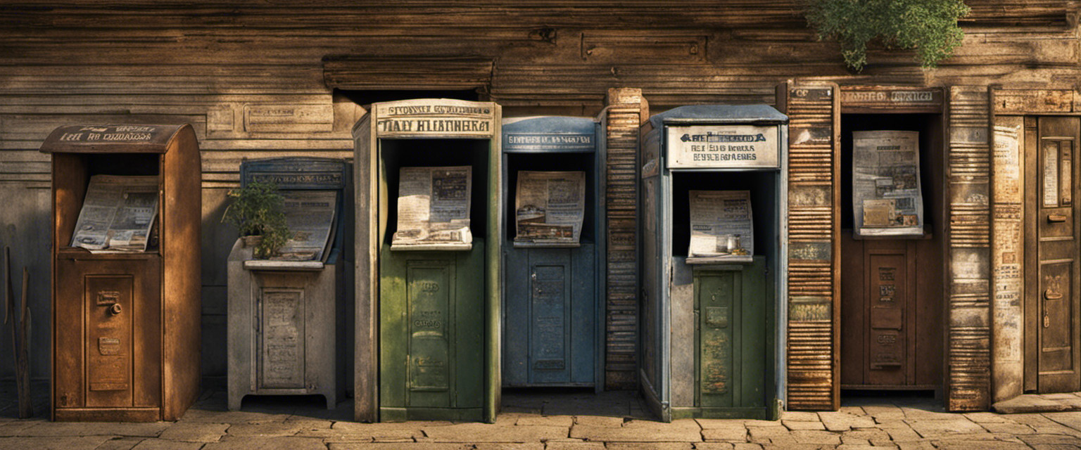 An image capturing the nostalgia of feeding quarters into newspaper vending boxes; a weathered hand delicately grasping a tarnished coin, poised to release it into the slot, while sunlight filters through the scattered headlines
