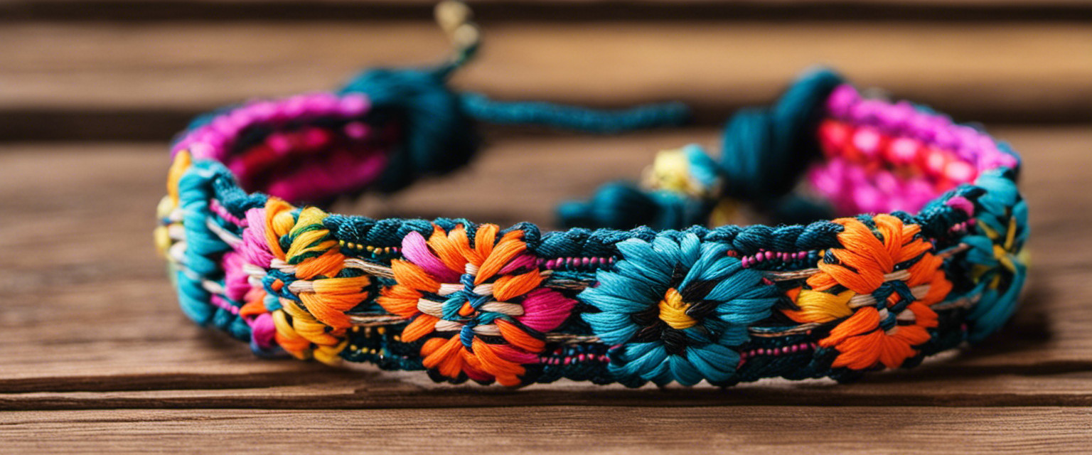 An image showcasing a pair of skillfully crafted friendship bracelets, intricately woven with vibrant embroidery floss