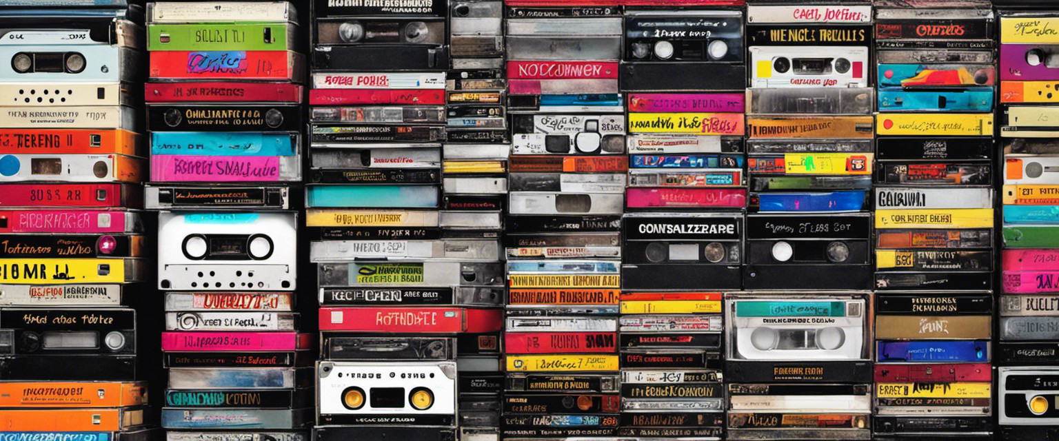 An image capturing the nostalgia of mix CDs: a jumble of vibrant CD cases stacked haphazardly, intermingled with colorful markers, a cassette tape peeking out, and a handwritten tracklist, evoking memories of forgotten songs and the joy of sharing music