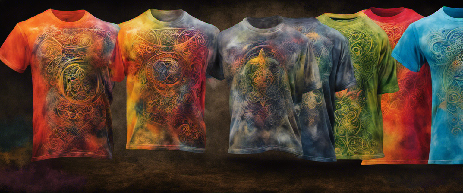 An image showcasing a faded, worn-out airbrush t-shirt with intricate patterns and vibrant colors, reflecting the lost art of personalized designs
