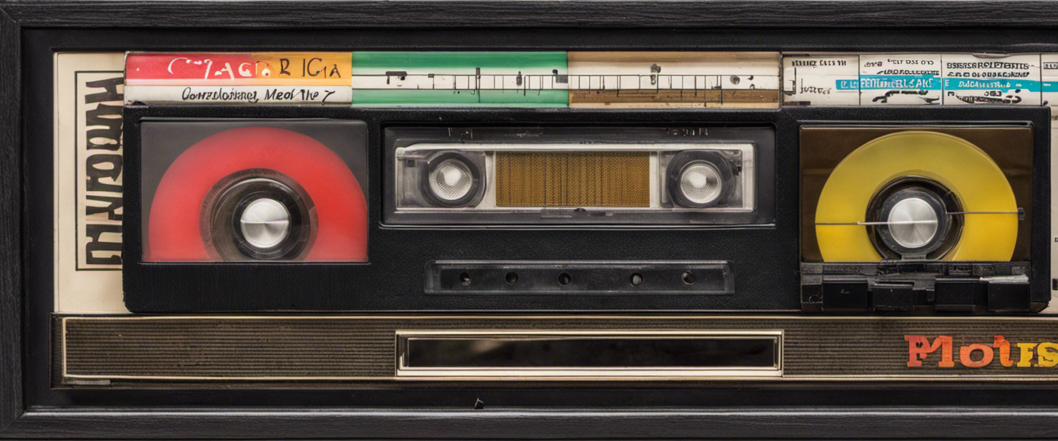 An image showcasing a vintage cassette player adorned with colorful buttons and dials