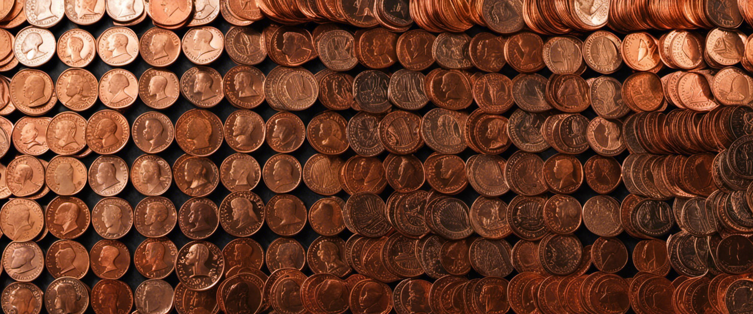 An image of a vibrant, vintage-inspired collection display of pressed pennies from various tourist spots, showcasing unique designs and patterns