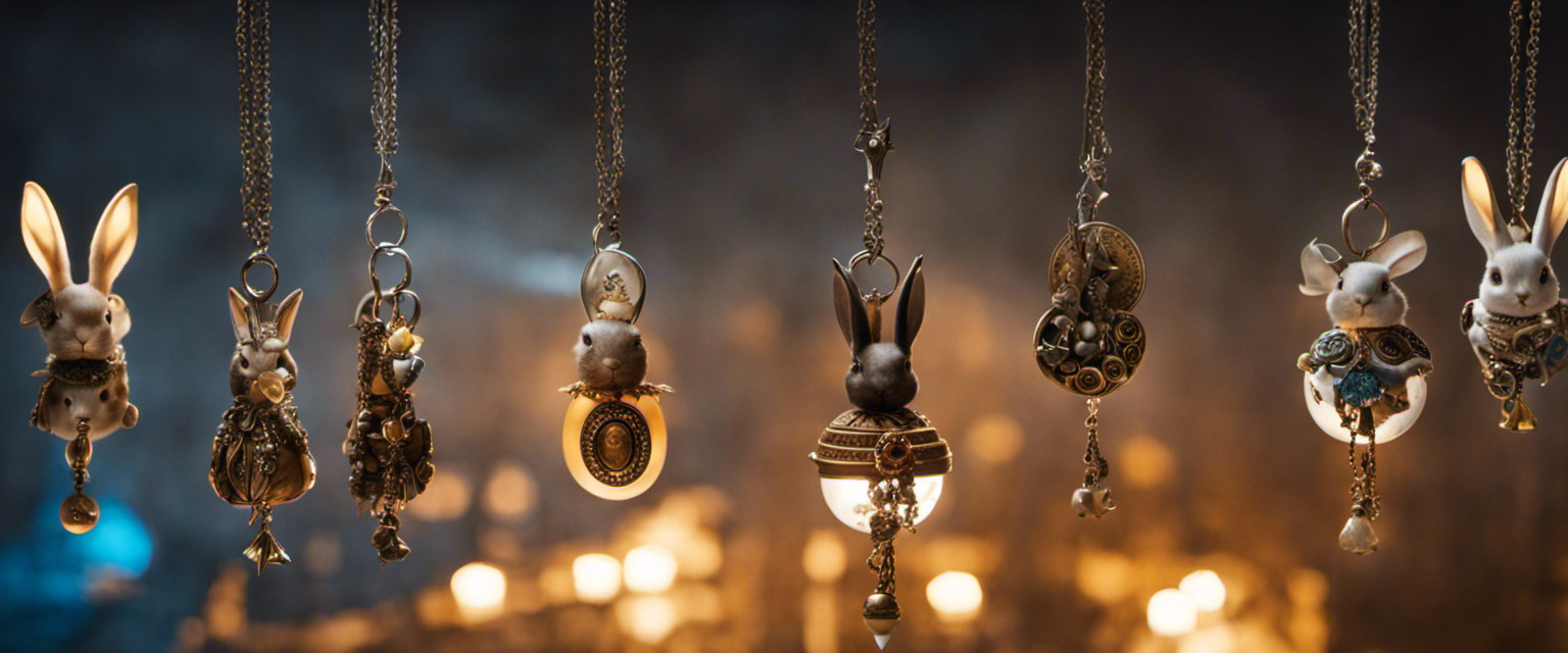 An image showcasing a collection of worn-out rabbit's feet, dangling from a keychain, with various trinkets and charms attached