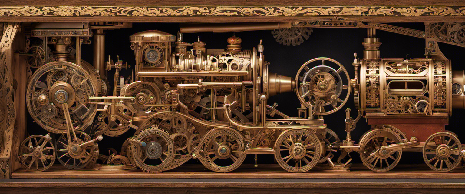 An image capturing the intricate gears, springs, and levers within a wind-up toy, revealing the hidden engineering marvels behind their whimsical movements