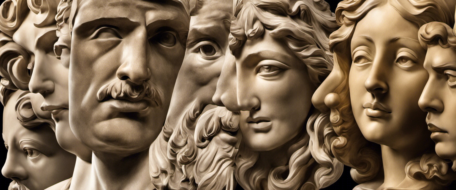 An image showcasing a collage of Renaissance noses, each meticulously sculpted with exaggerated proportions