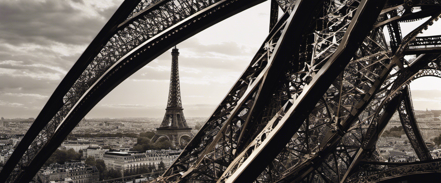 An image showcasing the intricate lattice structure of the iconic Eiffel Tower, zooming in on the metallic rivets and their precise arrangement, emphasizing the abundance of seemingly useless but fascinating knowledge surrounding their numbers